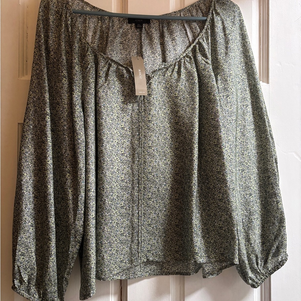 J. Crew Green Flowered Top, XL